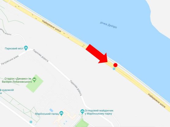 Схема рекламної площини за адресою Набережное шоссе ул., 1100 м. до ст.м. "Днепр", со стороны Подола