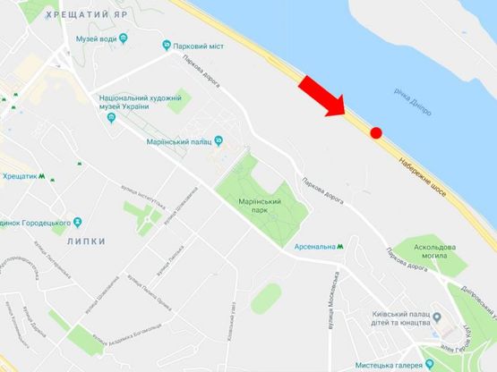 Схема рекламної площини за адресою Набережное шоссе ул., 950 м. до ст.м. "Днепр", со стороны Подола