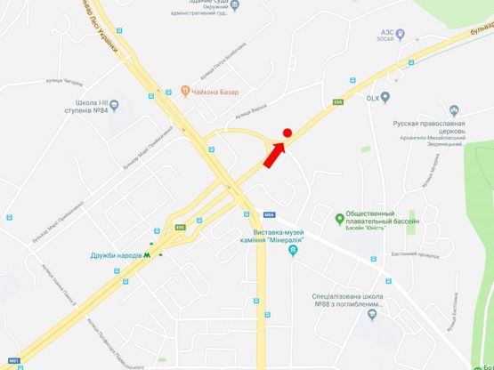 Схема рекламної площини за адресою Дружбы Народов бул. / ул. Кургановская, в сторону моста Патона, Набережного шоссе