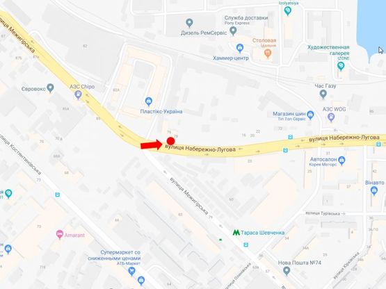 Схема рекламной плоскости по адресу Набережно-Луговая ул. - ул. Межигорская, в центр