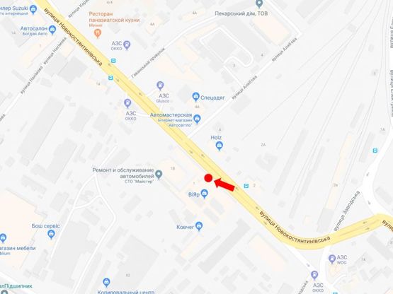 Схема рекламної площини за адресою Новоконстантиновская ул., 1, на светофоре, возле магазина "Вияр", из центра