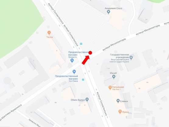 Схема рекламної площини за адресою Механизаторов ул. / ул. Соломенская, на светофоре, в сторону ул. Кудряшова