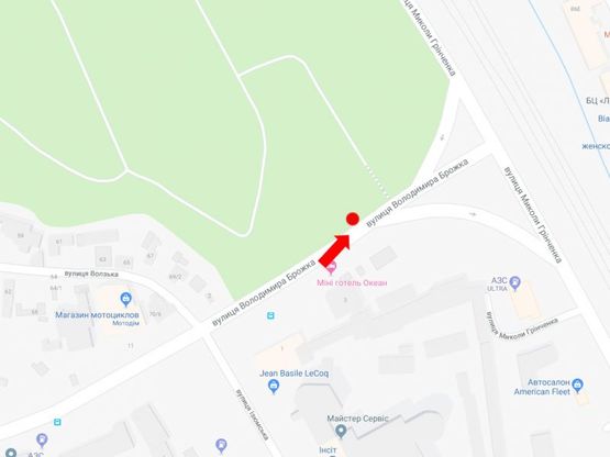 Схема рекламной плоскости по адресу Брожко ул. (бывш. Кировоградская ул.) / ул. Гринченко, в сторону ул. Гринченко