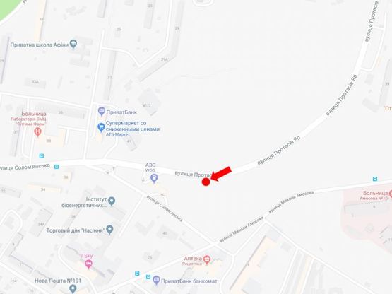 Схема рекламной плоскости по адресу Протасов Яр ул., 100 м. до АЗС "WOG", в сторону ул. Соломенской