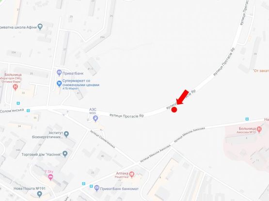 Схема рекламної площини за адресою Протасов Яр ул., 350 м. до ул. Соломенской