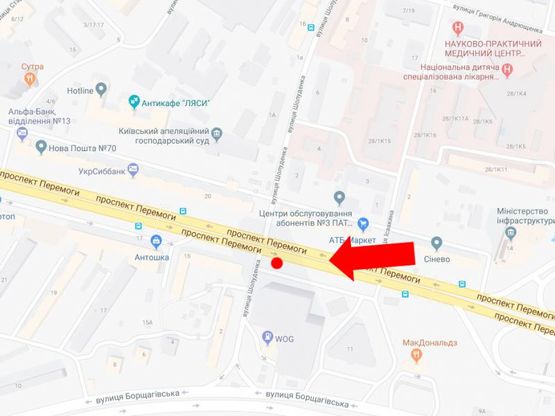 Схема рекламной плоскости по адресу Победы пр., 13 / ул. Шолуденко, из центра