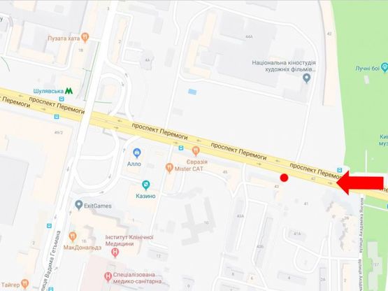 Схема рекламной плоскости по адресу Победы пр., 43, возле ресторана "Il Molino", 100м. от ул. Янгеля, в сторону ст. м. «Шулявская», из центра