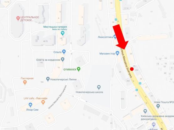 Схема рекламної площини за адресою Бойчука ул. (бывш. Киквидзе ул.), 23, из центра