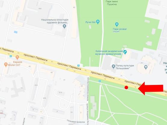 Схема рекламной плоскости по адресу Победы пр., напротив Медуниверситета им. Богомольца, в сторону ст. м. «Шулявская», из центра