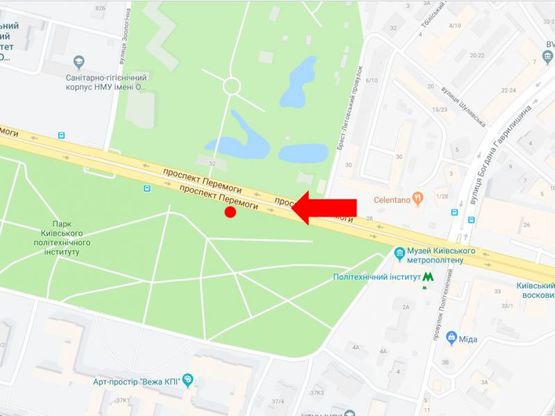 Схема рекламної площини за адресою Победы пр., напротив 32, в сторону ст. м. «Шулявская», из центра