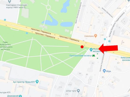 Схема рекламной плоскости по адресу Победы пр., 35, возле ст. м. "Политехнический институт", из центра