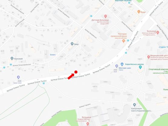 Схема рекламной плоскости по адресу Телиги ул., 500 м. до моста над ул. Кирилловской (бывш. ул. Фрунзе), в сторону ст. м. "Почайна"