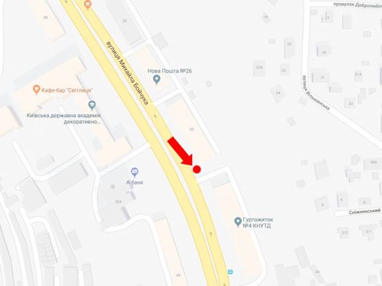 Схема рекламної площини за адресою Бойчука ул. (бывш. Киквидзе ул.), 33, из центра