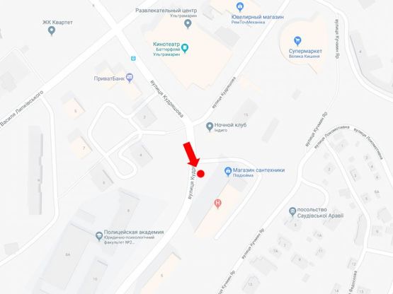 Схема рекламной плоскости по адресу Кудряшова ул., 3, "Ультрамарин", клуб "Indigo", супермаркет "Велика Кишеня", в сторону Механизаторов ул.