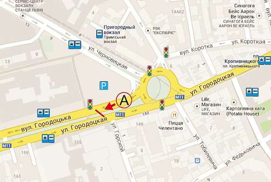 Схема рекламной плоскости по адресу Городоцкая К 10  (Привокзальний ринок №1) з центру