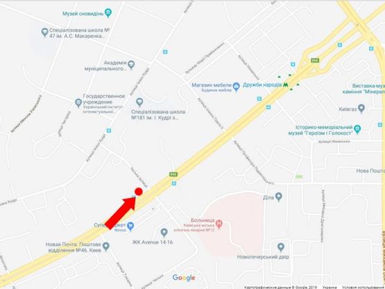 Схема рекламной плоскости по адресу Дружбы народов бул., 8 - ул. Чешская, напротив супермаркета "Novus", в сторону ст. м. "Дружбы народов"