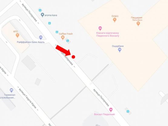 Схема рекламной плоскости по адресу Ползунова ул., 6, возле ресторана KFC, Южного жд вокзала, в сторону ул. Липковского (бывш. ул. Урицкого)