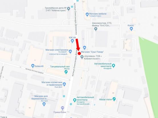 Схема рекламної площини за адресою Довженка ул., 10 в сторону ст. м. "Шулявская"