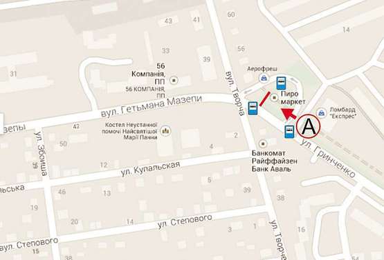 Схема рекламной плоскости по адресу Грінченка - вул. Гетьмана Мазепи (до вул. Грінченка) А