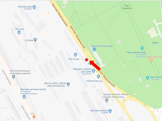 Схема рекламної площини за адресою Освободителей пр., 9, в сторону пр. Ватутина