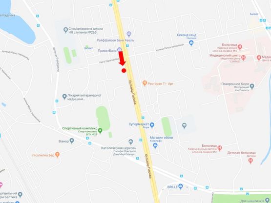 Схема рекламної площини за адресою Перова бул., 3 - ул. Запорожца, в сторону пр. Броварского