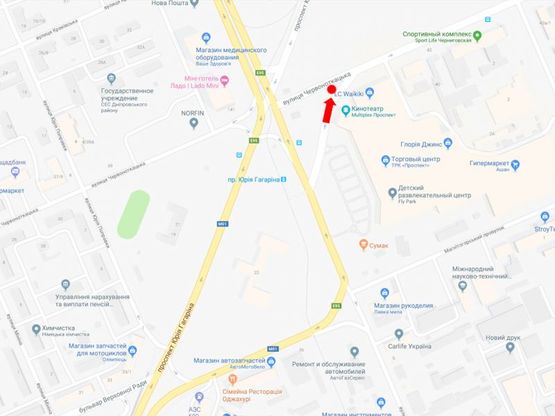 Схема рекламной плоскости по адресу Хоткевича ул. (ул. Красногвардейская), возле ТРЦ "Проспект", супермаркета "Ашан"