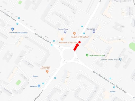 Схема рекламной плоскости по адресу Маяковского пр., 38/10 - ул. Лифаря (бывш. ул. Сабурова), в сторону ул. Цветаевой, из центра