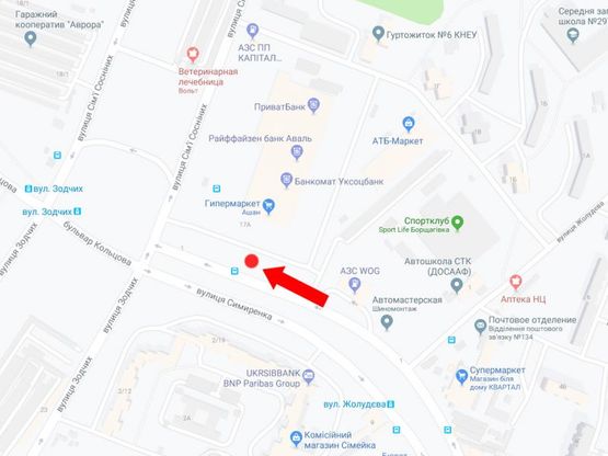 Схема рекламной плоскости по адресу Симиренко ул., 17 - ул.Семьи Сосниных, возле супермаркета "Ашан", сторону пр. Курбаса