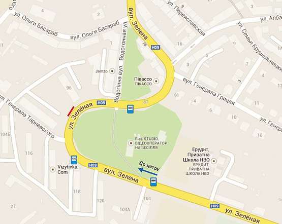 Схема рекламной плоскости по адресу Зелена - вул. Тарнавського (до центру)
