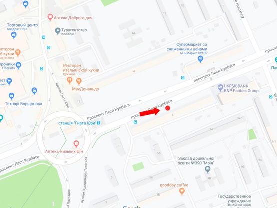 Схема рекламної площини за адресою Курбаса пр., 5, в сторону центра