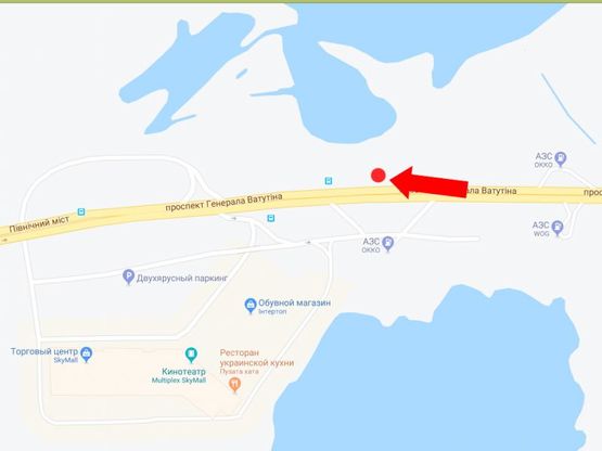 Схема рекламної площини за адресою Ватутина пр., напротив ТРЦ "Sky Mall", в сторону ст.м. "Почайна", центра