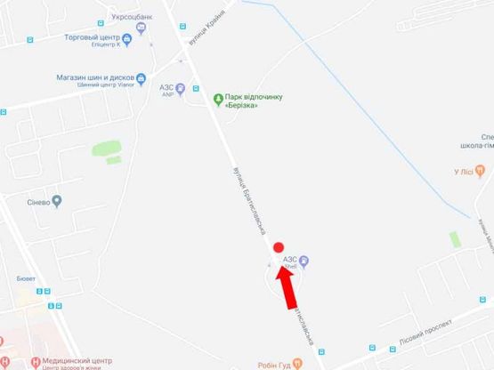 Схема рекламної площини за адресою Братиславская ул. - Лесной пр. (400 м) возле АЗС Shell, в сторону супермаркета "Эпицентр", пр. Ватутина