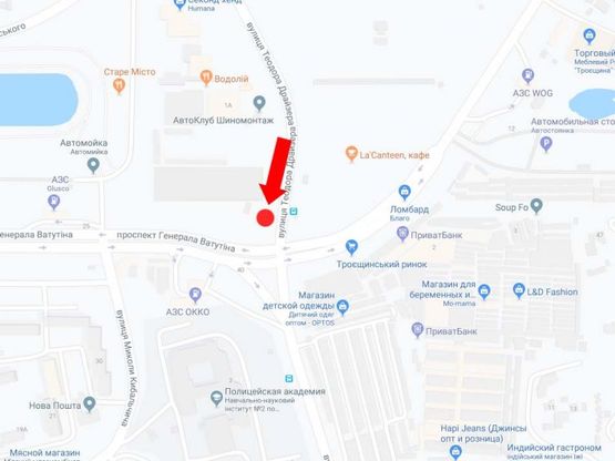 Схема рекламної площини за адресою Драйзера ул. - пр Ватутина, на светофоре, возле рынка "Троещина", в сторону ул. Братиславской