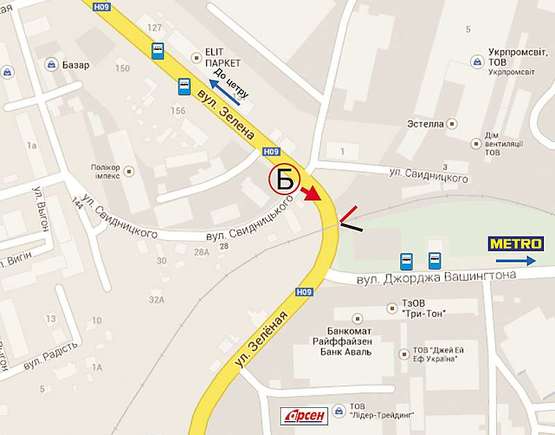 Схема рекламной плоскости по адресу Зелена, 143а  №1 (переїзд біля вул. Дж. Вашінгтона) Б