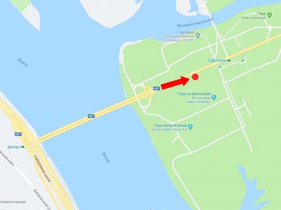 Схема рекламної площини за адресою Броварской пр., за мостом метро, 300 м ст. м. "Гидропарк", из центра