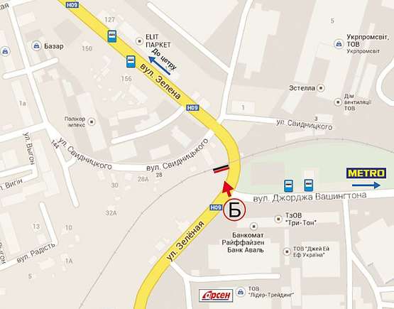 Схема рекламной плоскости по адресу Зелена, 143а  №2 (переїзд біля вул. Дж. Вашінгтона)1
