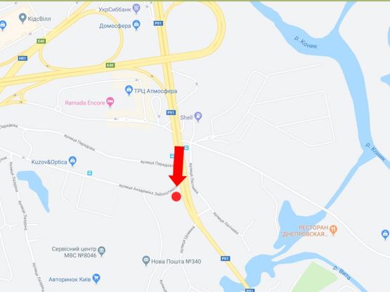 Схема рекламной плоскости по адресу Столичное шосе / ул. Заболотного, поворот на авторынок, из центра