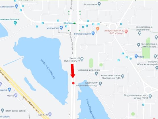 Схема рекламной плоскости по адресу Оболонский пр., разделитель, между ст.м. "Оболонь" и ст.м. "Почайна", в сторону ст. м. "Почайна"