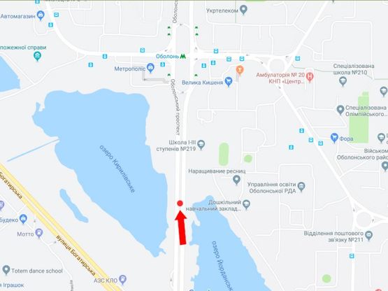 Схема рекламной плоскости по адресу Оболонский пр., разделитель, между ст.м. "Оболонь" и ст.м. "Почайна", в сторону ст. м. "Оболонь"