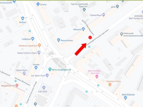 Схема рекламной плоскости по адресу Воздухофлотский пр., 44 в сторону пл. Соломенской