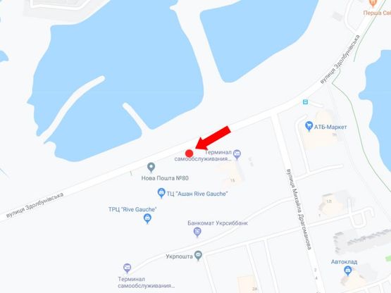 Схема рекламной плоскости по адресу Здолбуновская ул, 15, возле супермаркетов "Ашан", "Фокстрот", в сторону пр. Григоренка, Днепровской набережной