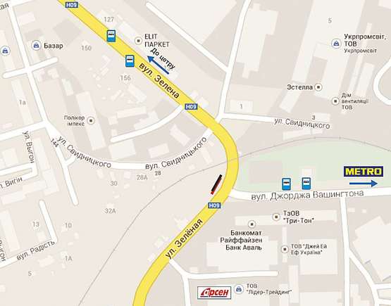 Схема рекламной плоскости по адресу Зелена - вул. Дж. Вашінгтона,  нижній