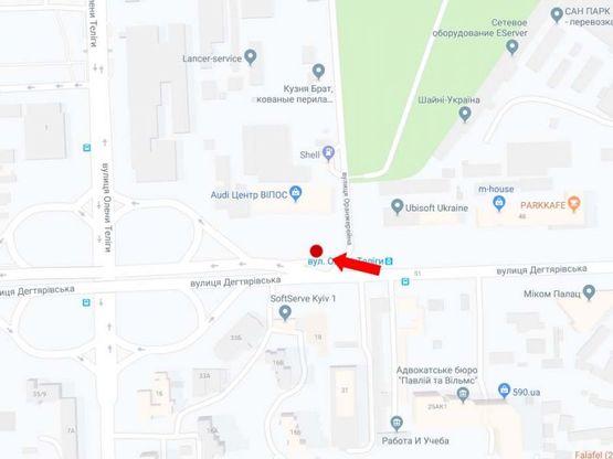 Схема рекламної площини за адресою Дегтяревская ул., 54 - ул. Оранжерейная, возле автосалона Audi