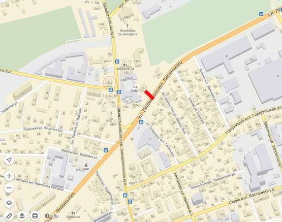 Схема рекламной плоскости по адресу Липинського 23 ст. А ( до центру)