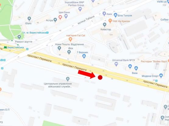 Схема рекламной плоскости по адресу Победы пр., 76, напротив, в сторону ст.м. "Шулявская", центр