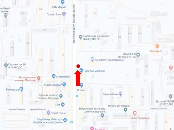 Схема рекламної площини за адресою Щербаковского ул., 58, возле супермаркета "Мегамаркет", рынка "Нивки", в сторону ул. Гречко