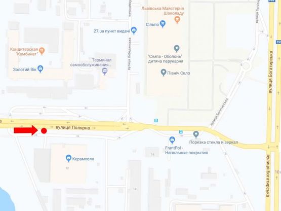 Схема рекламной плоскости по адресу Полярная ул., 12, на мосту, в сторону супермаркетов "Эпицентр", "Сильпо", ул. Богатырской