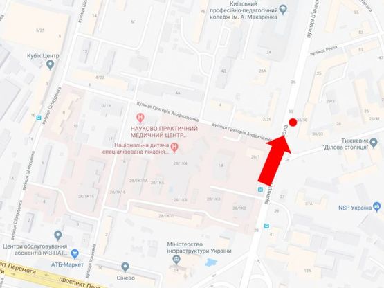 Схема рекламной плоскости по адресу Черновола ул., 33 / ул. Андрющенко, в сторону ул. Сечевых Стрельцов (бывш. Артема ул.)