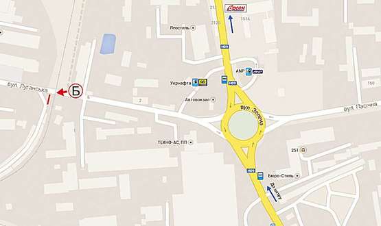 Схема рекламной плоскости по адресу Луганська с/м "Рукавичка" м.1 ст.Б