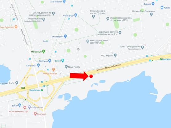 Схема рекламной плоскости по адресу Бажана пр., 7 напротив, в сторону ст.м. "Вырлица", из центра